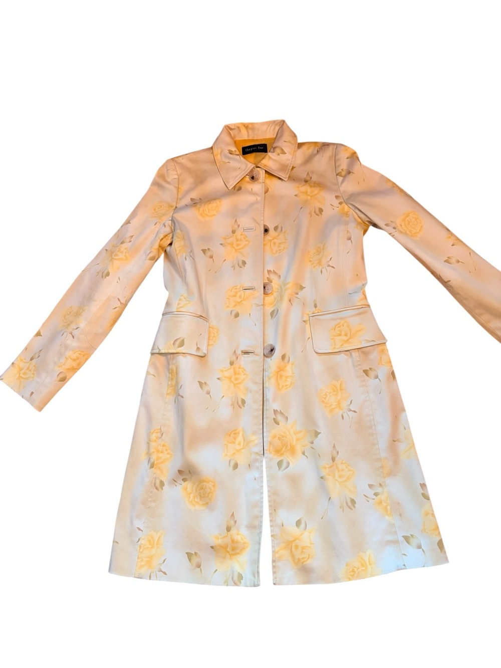 Chapter One Floral Cream Satin Coat with Yellow Rose Print
